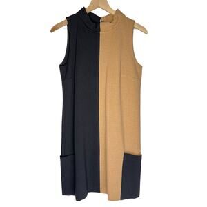 j'envie color block pocket sleeveless dress size small, tan and black